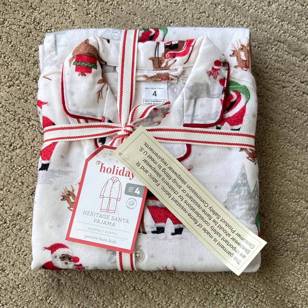 Pottery Barn Kids Heritage Black Santa Christmas Pajamas